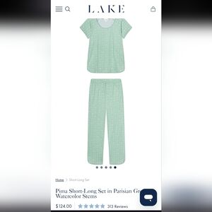 Lake Pajamas Pima Short-Long Set in Parisian Green Watercolor Stems Sz SC